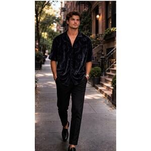 Saints Studio Velvet Burnout Shirt 3X Black Floral Button Up Oversized